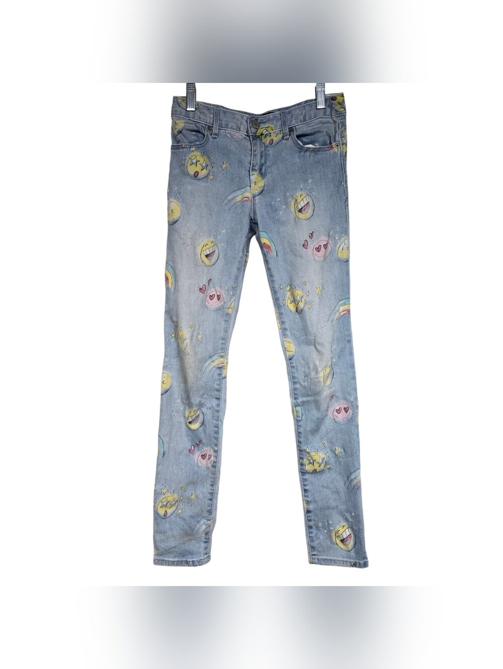 Gap Denim Happy Face Jeans Girls Blue Yellow Pink Heart Eyes 12 - Picture 1 of 6